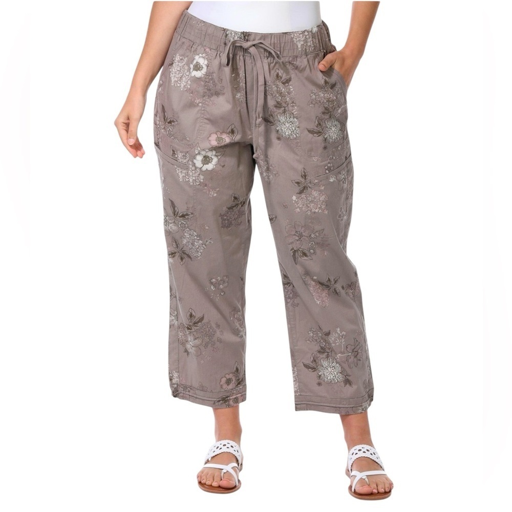 Democracy High Rise Beige Floral Loos Fit Crop Pants Size 6 #2080